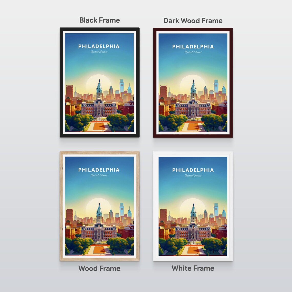 Philadelphia Pennsylvania City Hall Skyline Sunrise Travel Poster - Image 2
