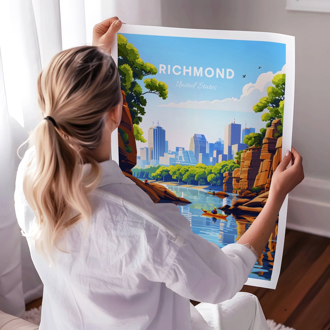 Richmond River Canyon Kayak Daytime Skyline View Travel Poster - Image 3
