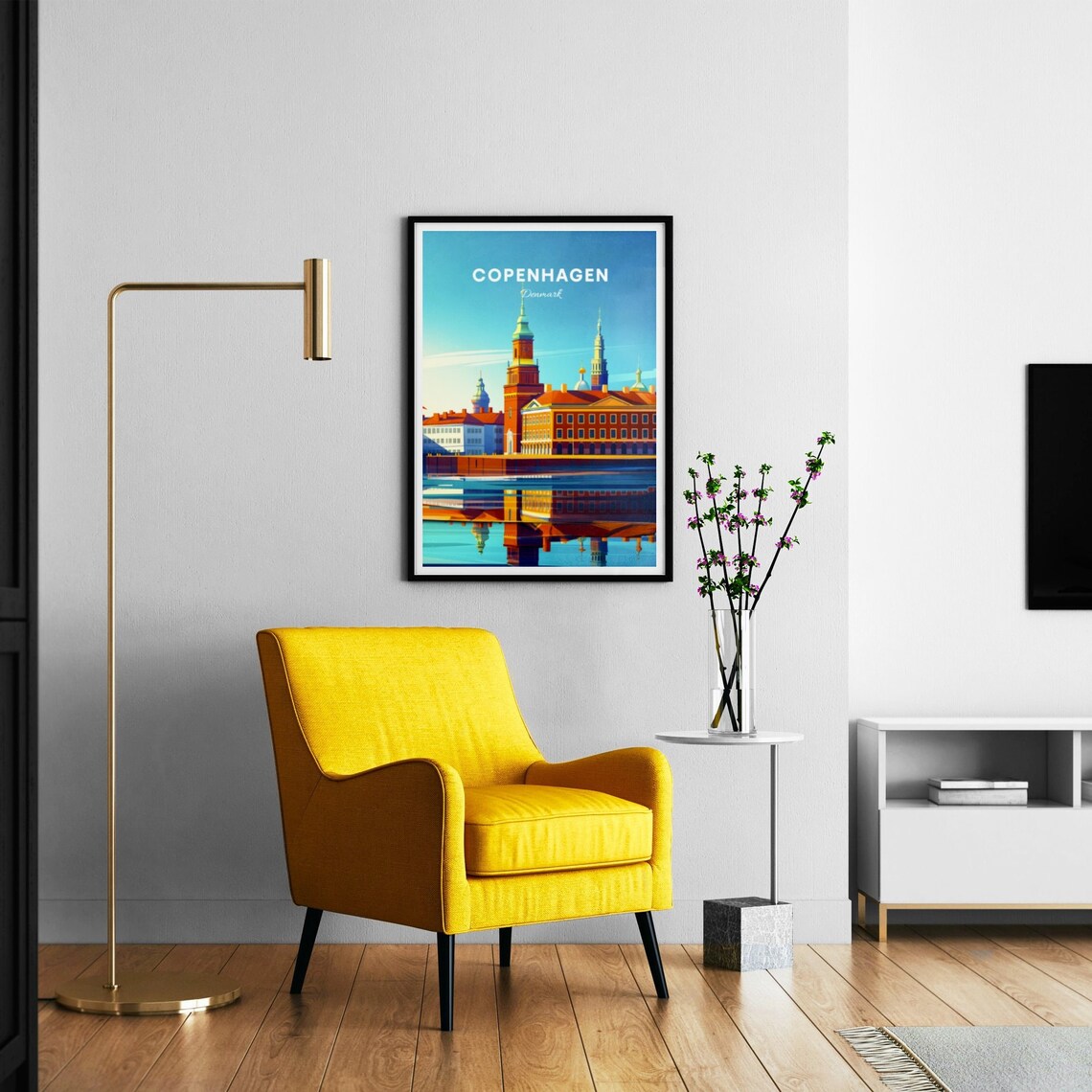 Copenhagen Denmark Waterfront Towers Water Reflection Travel Poster - Image 3