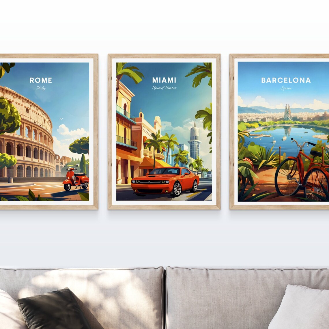 Miami United States Red Muscle Car Palm Street Skyline Travel Poster - Image 4