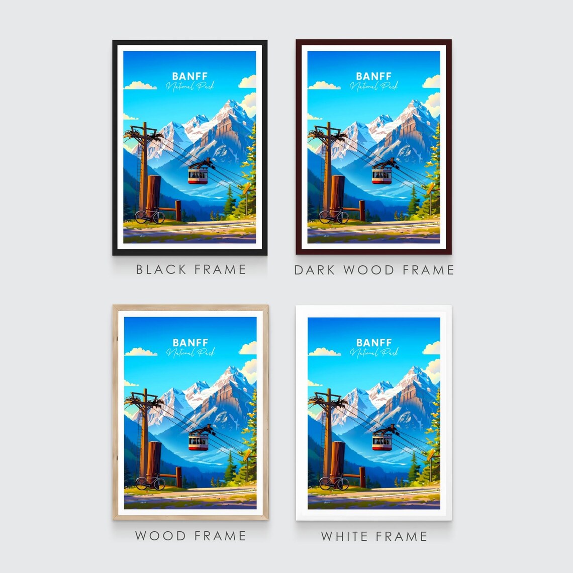 Banff National Park Gondola Cabin with Snowy Peaks Travel Poster - Image 3