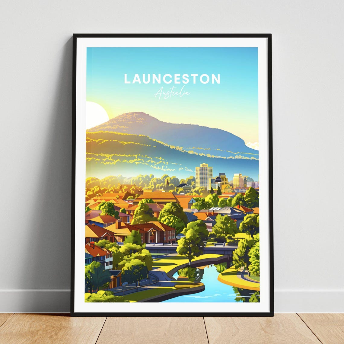 Launceston Australia Riverside Town Mountain Sunset View Poster