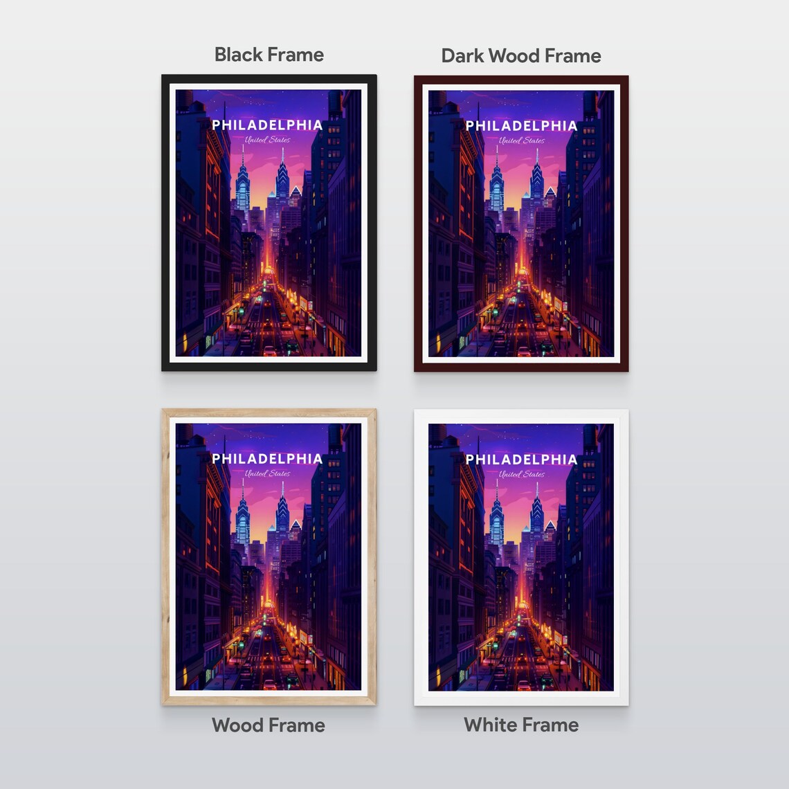 Philadelphia Pennsylvania Night Street Neon City Lights Poster - Image 2