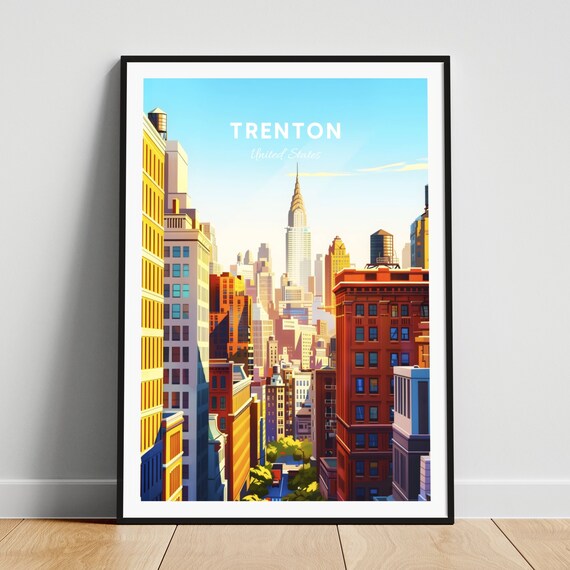 Trenton New Jersey Downtown Skyscraper Street Vintage Travel Poster