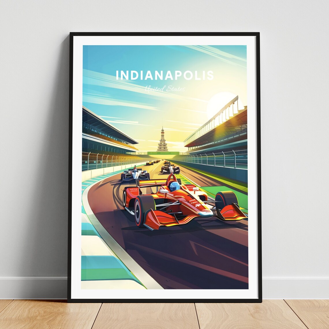 Indianapolis Racetrack Red Race Cars Sunset Speed Thrill Poster