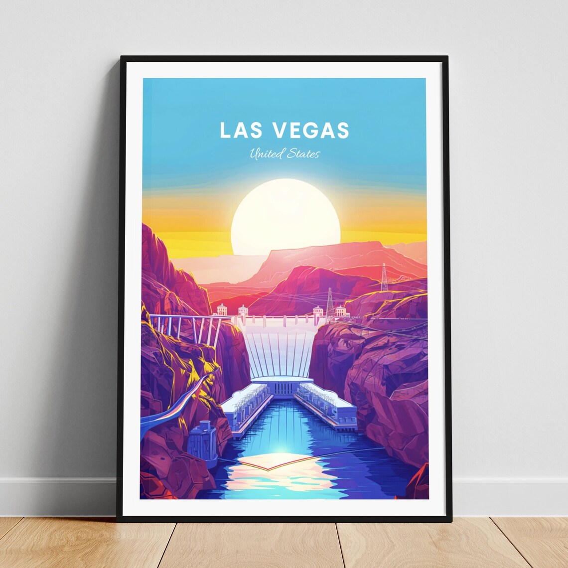 Las Vegas Nevada Hoover Dam Sunset Desert Gorge View Retro Poster