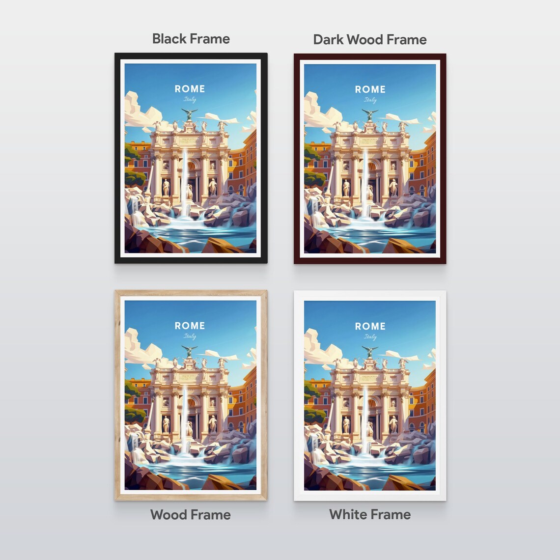 Rome Italy Trevi Fountain Baroque Landmark Vintage Travel Art Poster - Image 2