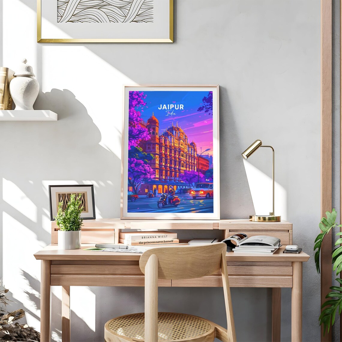 Jaipur Hawa Mahal Palace Neon Night Scooter India Travel Poster - Image 4