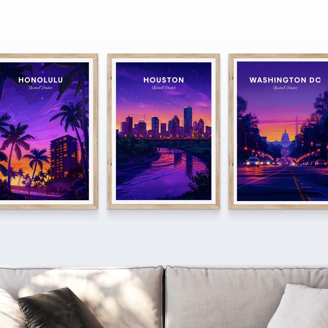 Houston Night Skyline Over the River Under Starry Skies Poster - Image 4