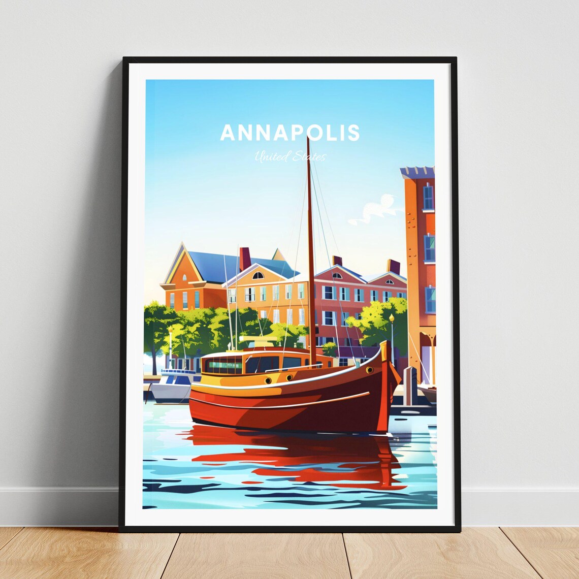 Annapolis Maryland Classic Red Wooden Boat Harbor Scene Poster