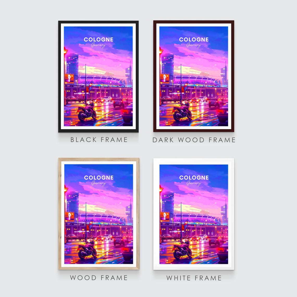 Cologne Neon Night Stadium City Lights Germany Travel Poster - Image 3