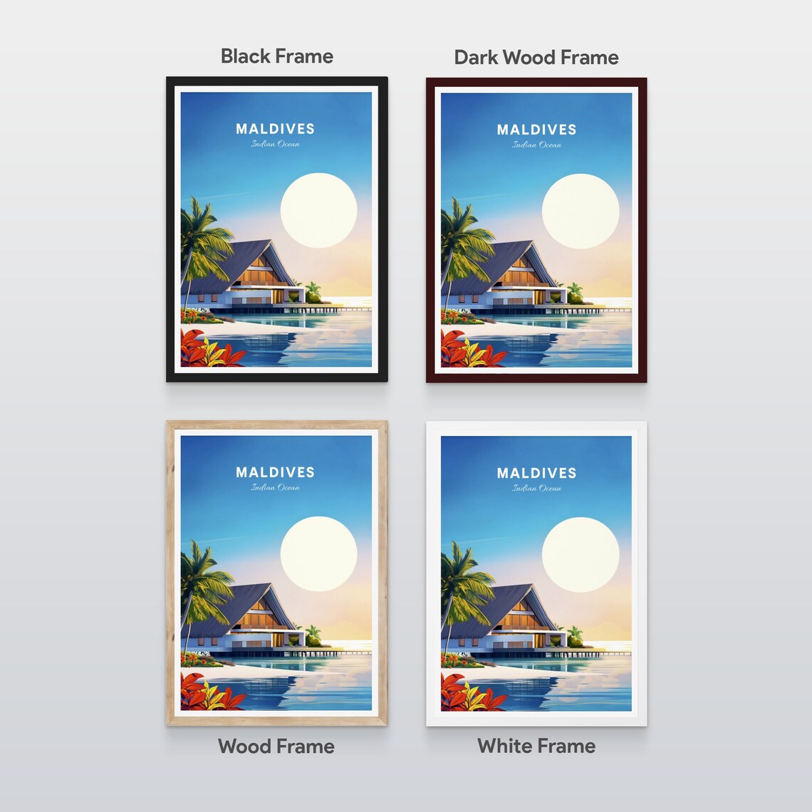Maldives Indian Ocean Overwater Villa Sunrise Lagoon Travel Poster - Image 2