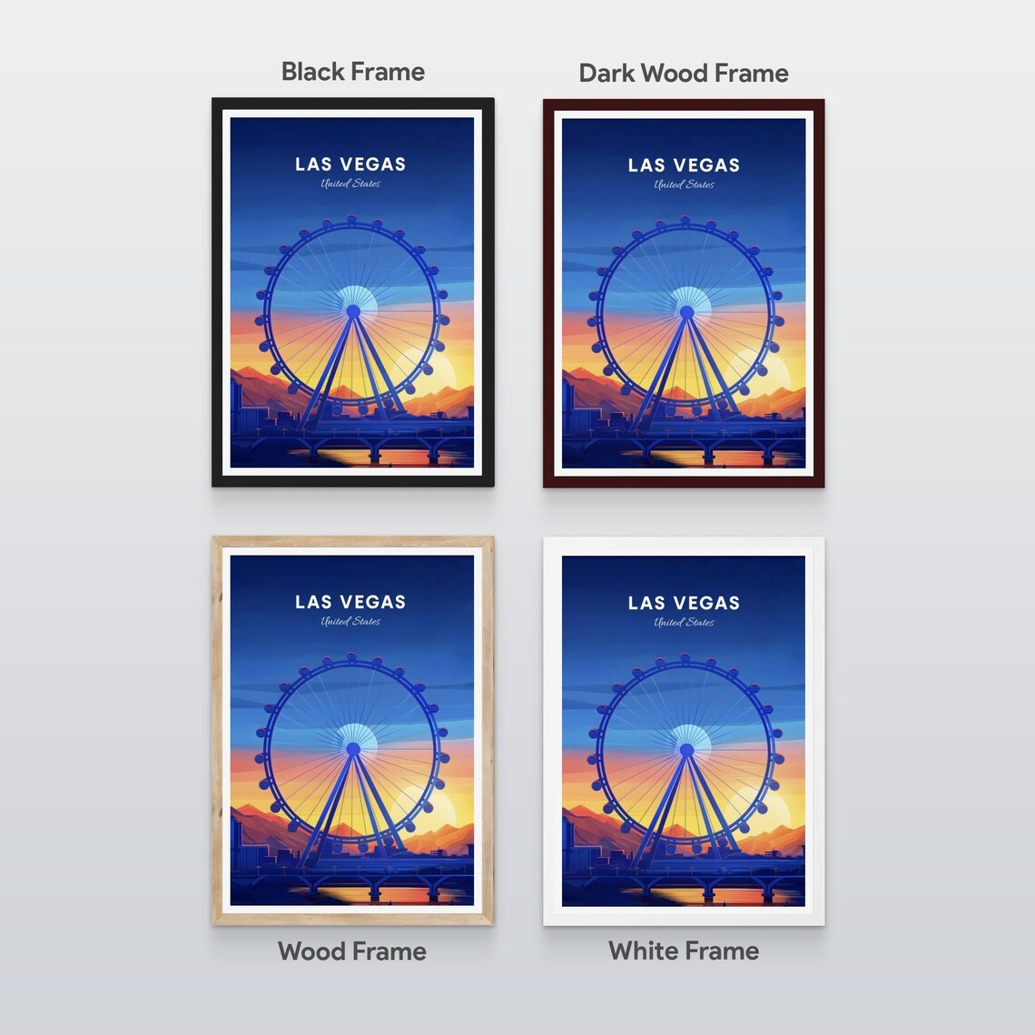 Las Vegas Ferris Wheel At Dusk Over Desert Mountains Travel Poster - Image 2