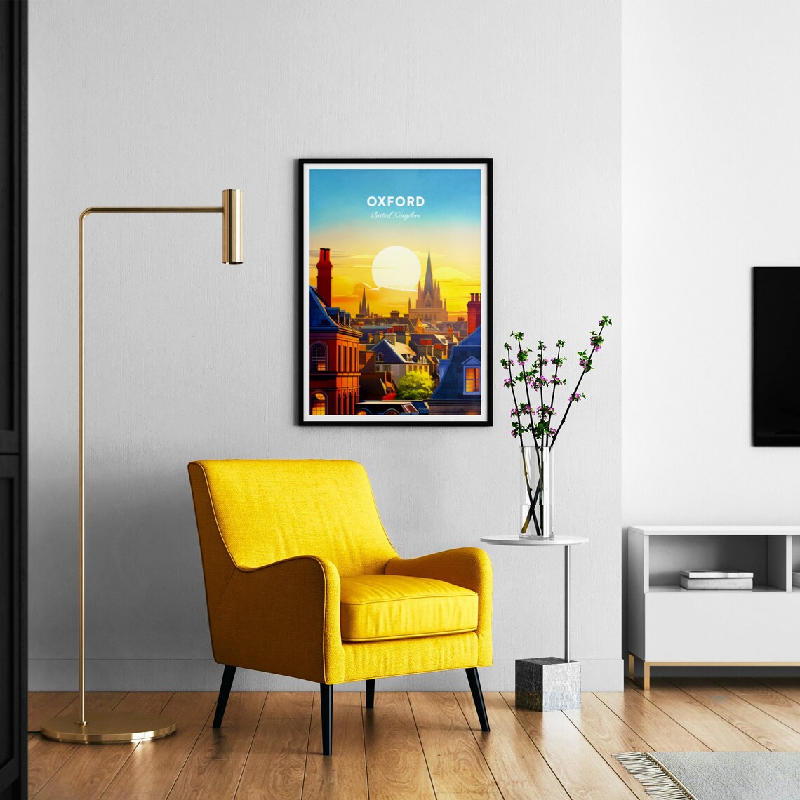 Oxford England Rooftop Spires Golden Sunset Skyline Travel Poster - Image 3