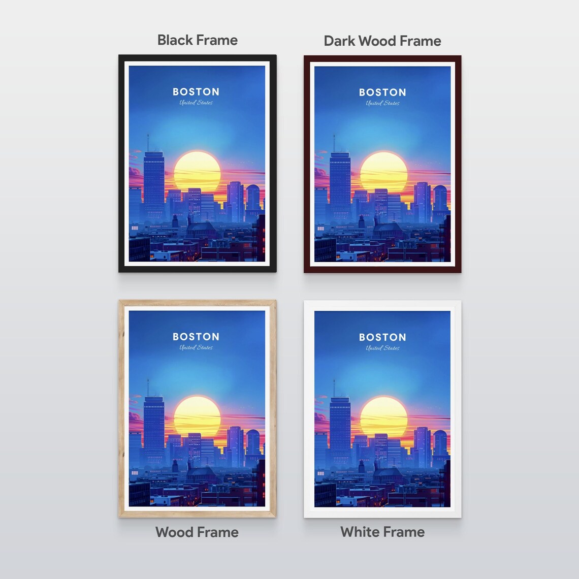 Boston Massachusetts Sunrise Skyline Giant Sun City View Travel Poster - Image 2