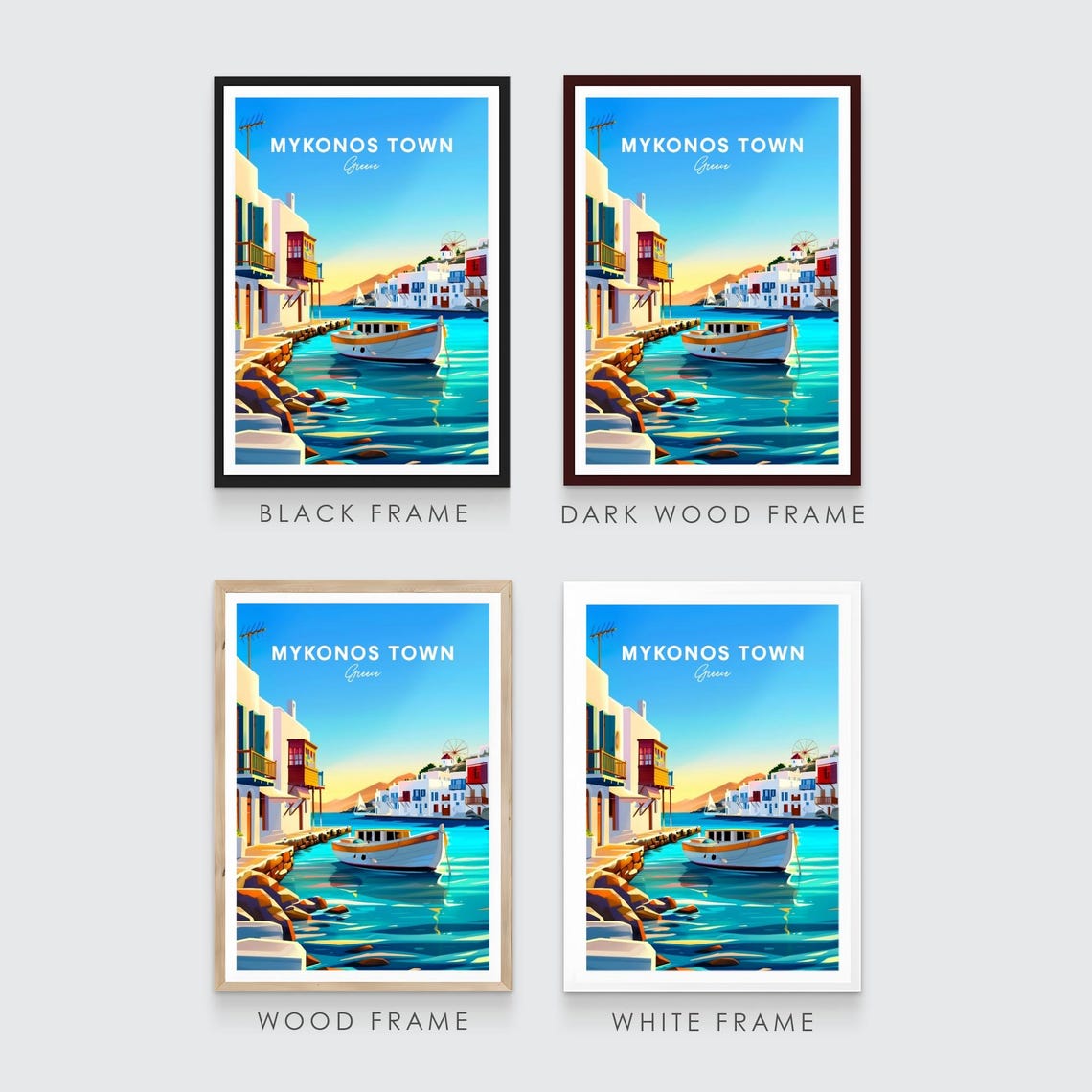Mykonos Town Greece Harbor Boat Windmill Sunset View Travel Poster - Image 3