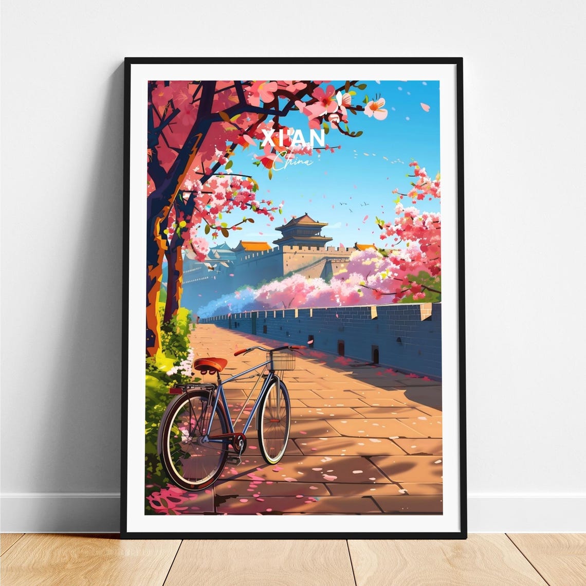 Xian China Spring Bicycle Blossom Ancient City Wall Ride Poster