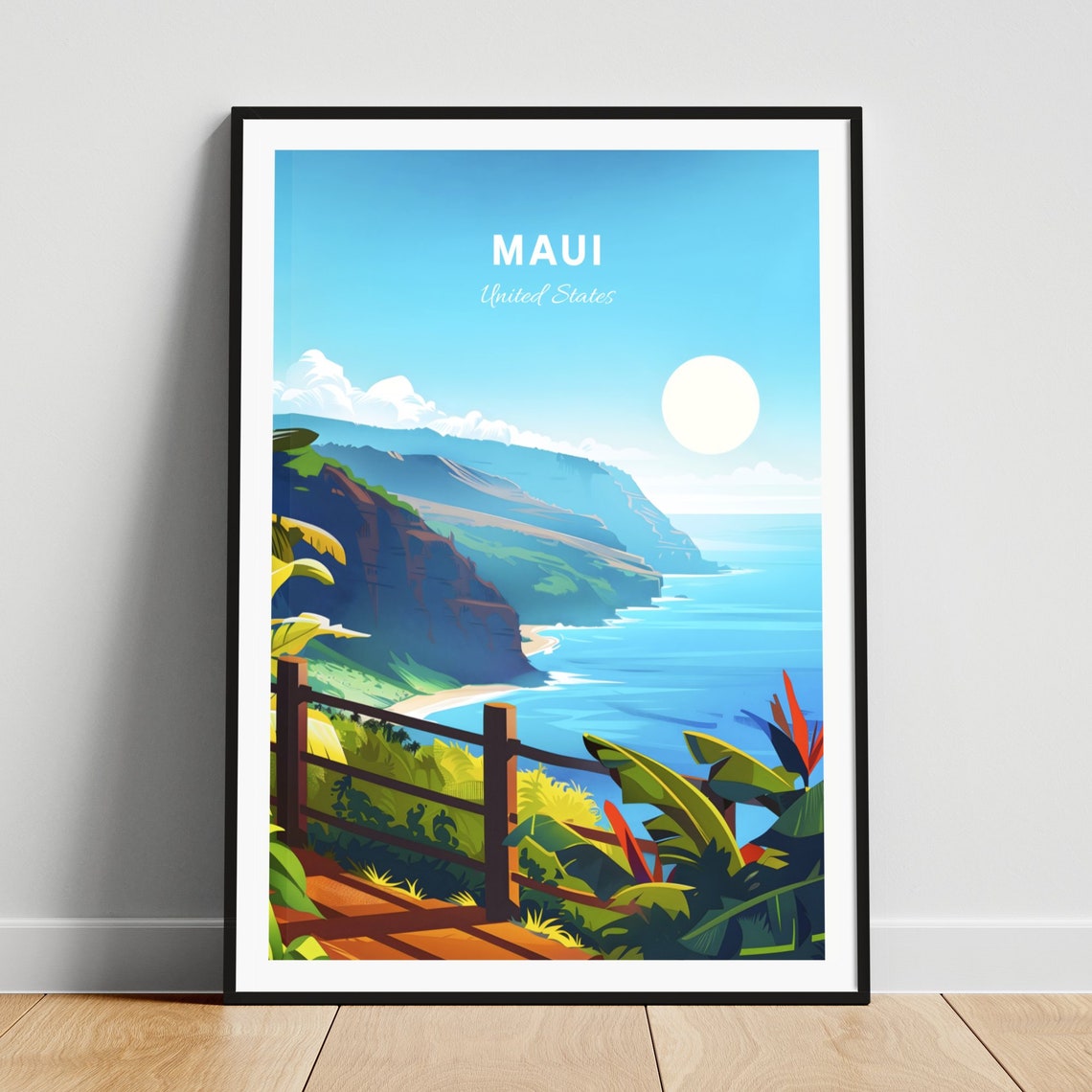 Maui Hawaii Cliff Overlook Ocean View Tropical Travel Poster