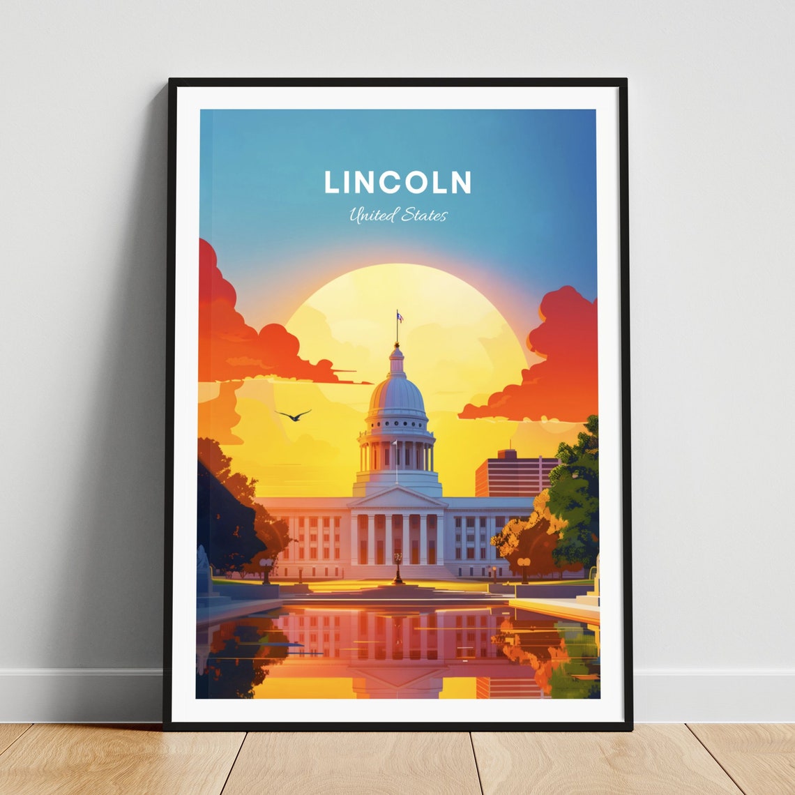Lincoln United States Domed Capitol Building Sunset Reflection Poster