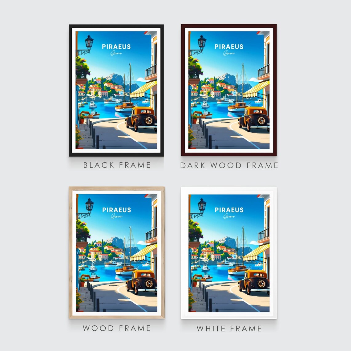 Piraeus Greece Harbor Boats Classic Car Sunny Day Travel Poster - Image 3