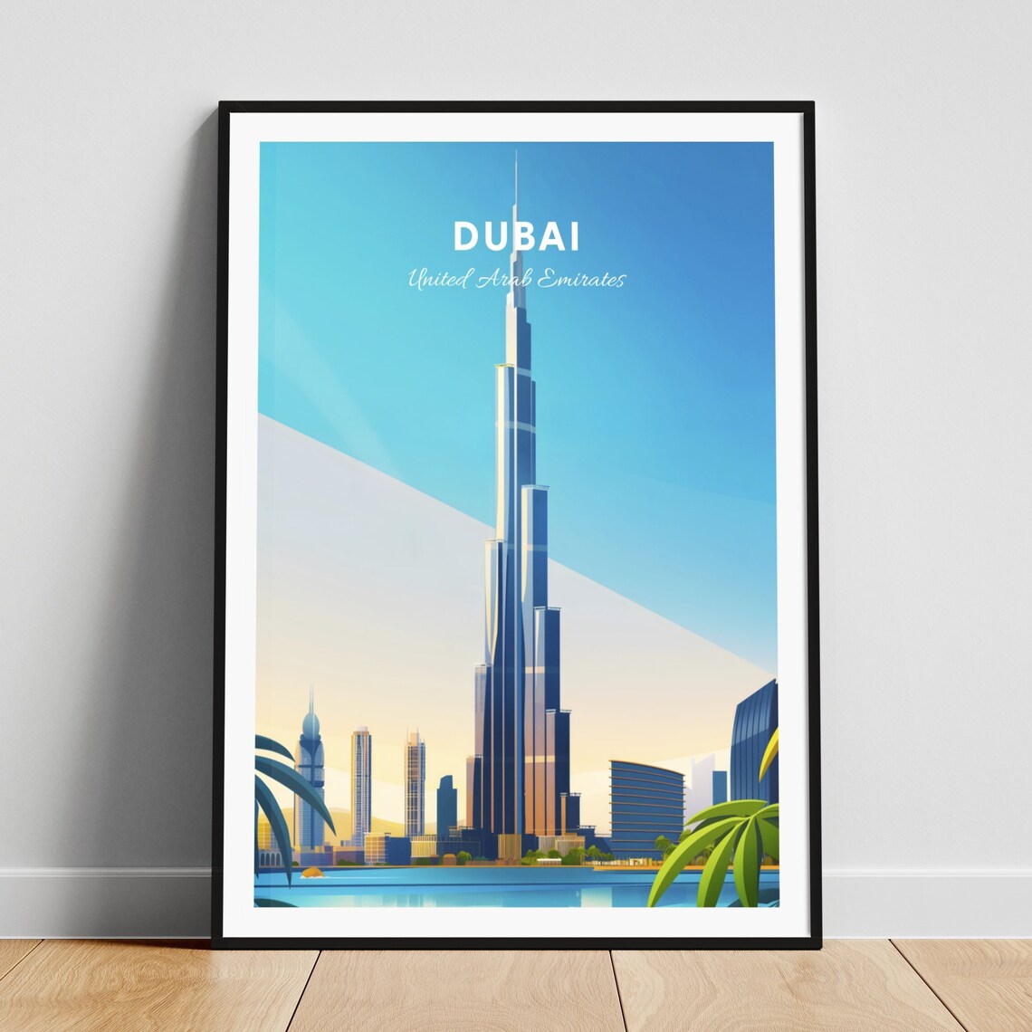 Dubai United Arab Emirates Burj Khalifa Daytime Skyline Travel Poster