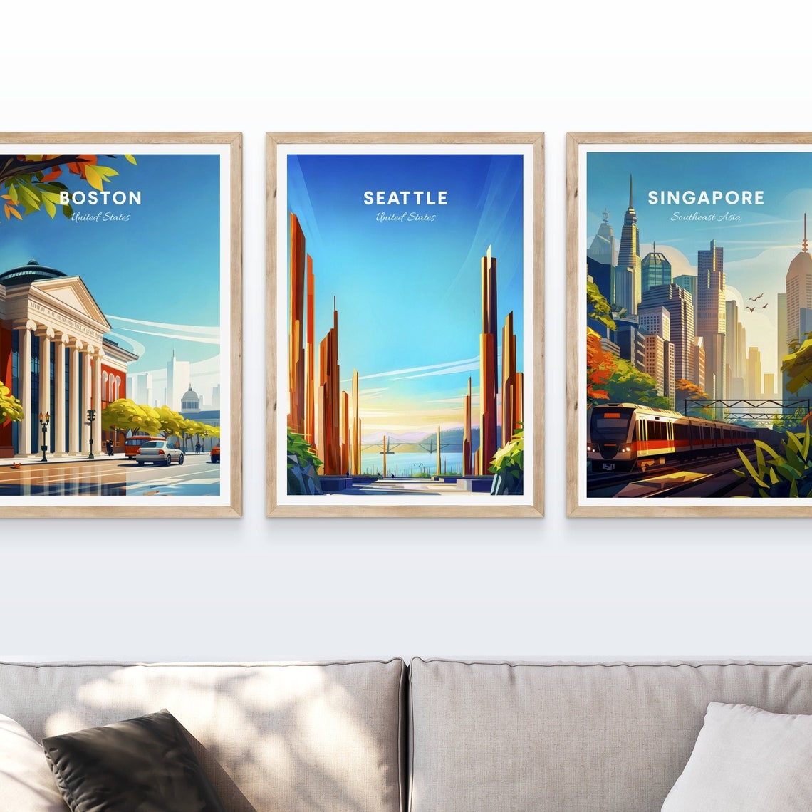 Seattle Washington Modern Skyscraper Canyon Bridge Travel Art Poster - Image 4
