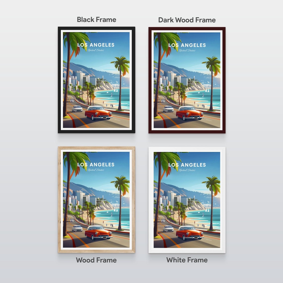 Los Angeles USA Coastal Highway Classic Car Palm Beach Travel Poster - Image 2