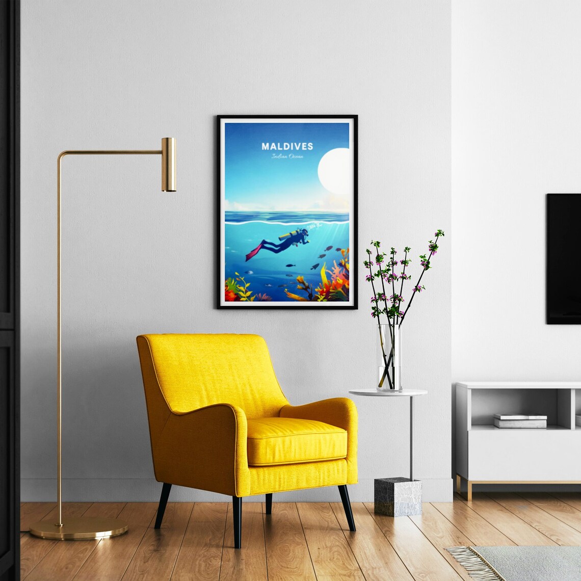 Maldives Scuba Diver Coral Reef Underwater Ocean Dive Travel Poster - Image 3