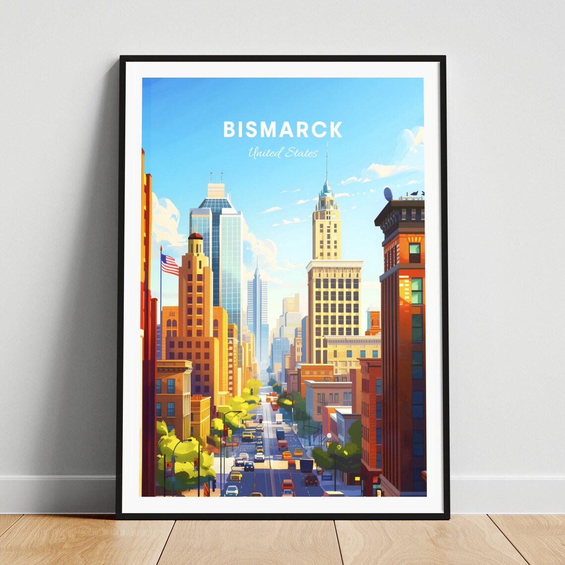 Bismarck North Dakota Street Canyon Towers Sunny Day Travel Poster