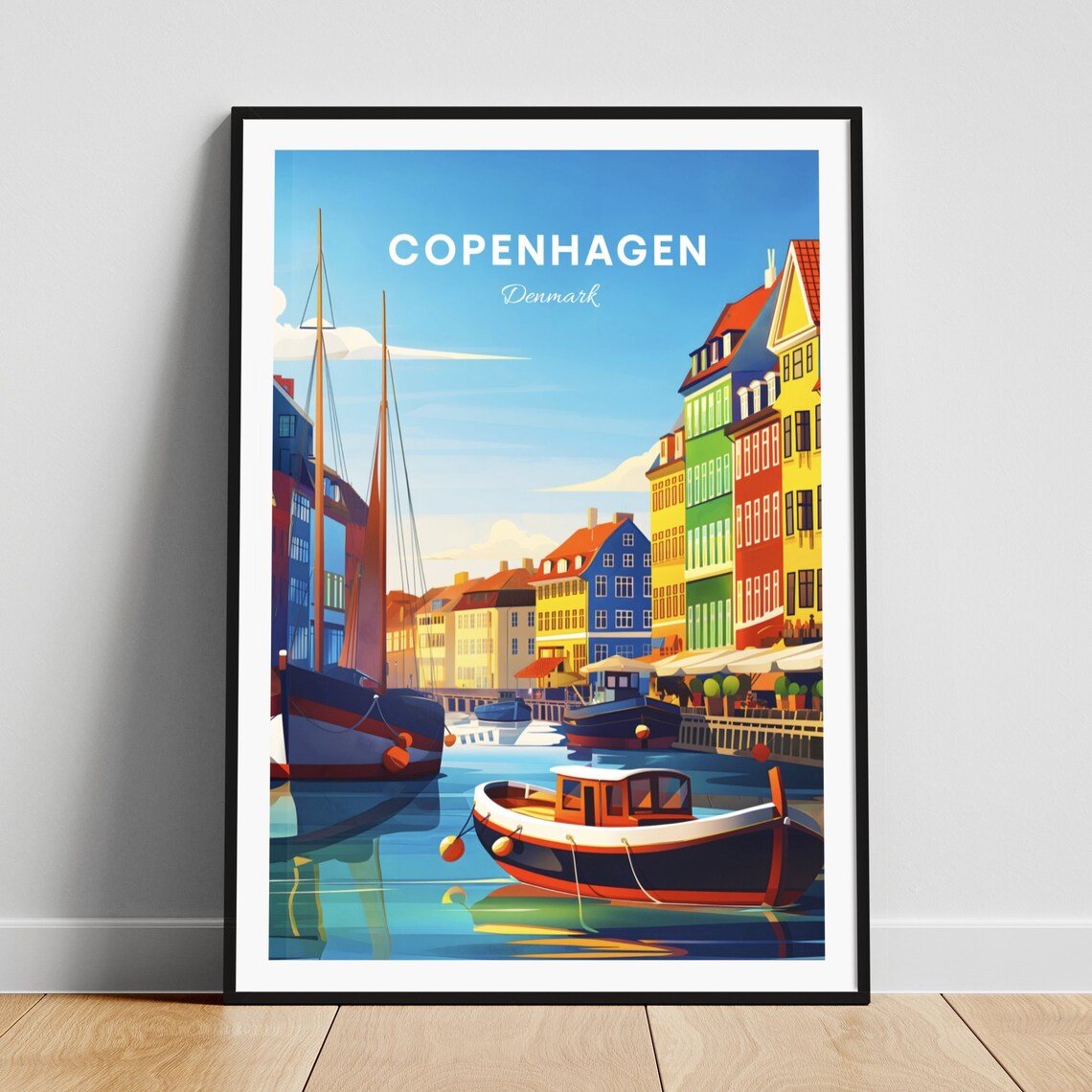 Copenhagen Denmark Nyhavn Colorful Houses Sailboat Travel Poster
