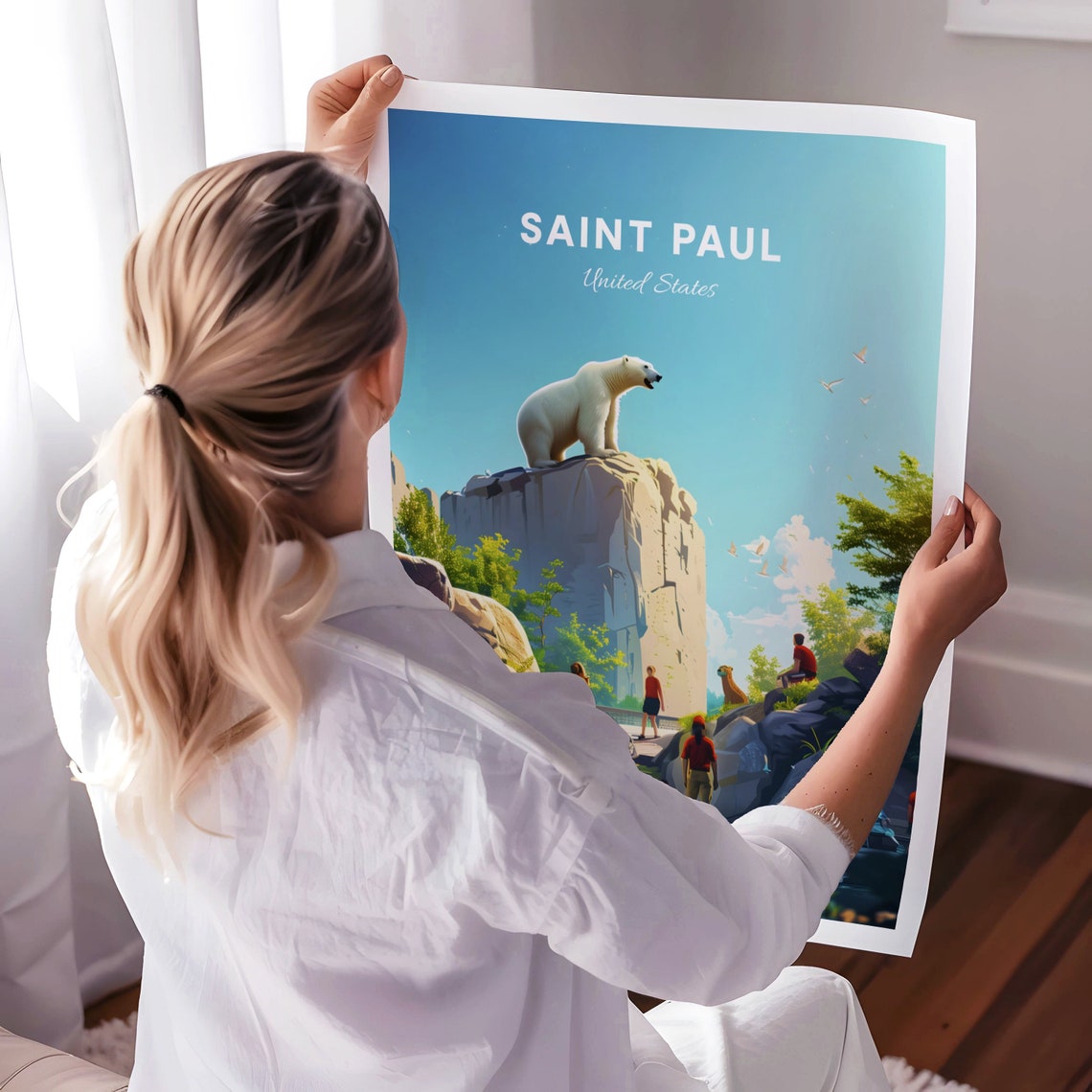 Saint Paul Como Zoo Polar Bear Standing on Rocky Ledge Poster - Image 3