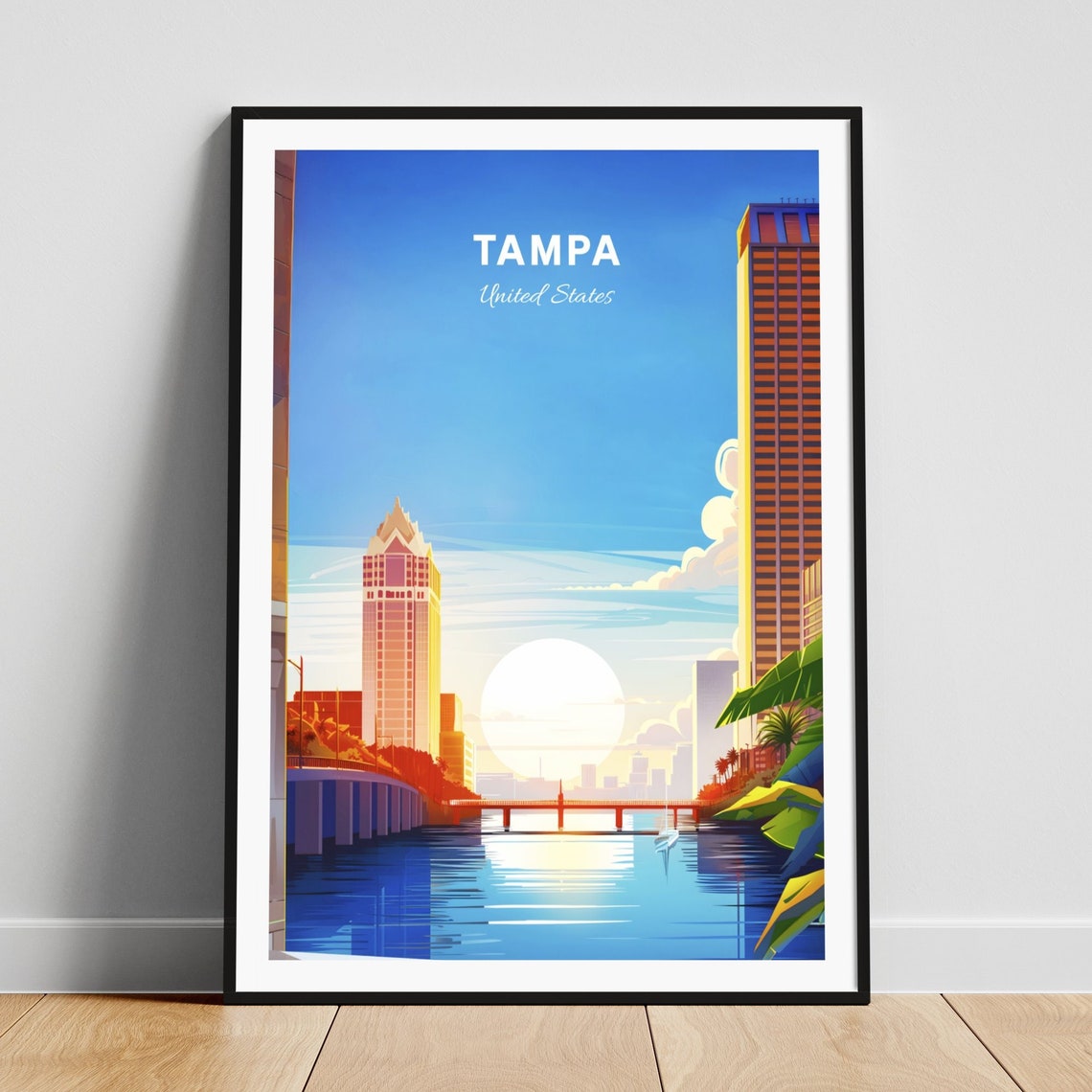 Tampa Downtown Riverfront Sunset Skyscraper View Retro Poster
