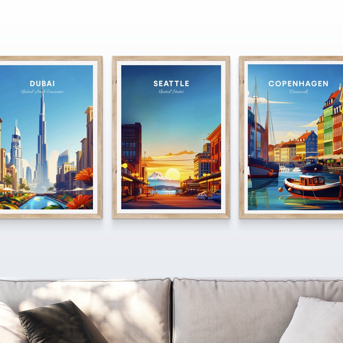 Seattle Washington Mount Rainier Street Sunset Scene Travel Poster - Image 3