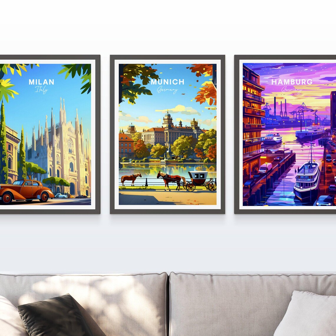 Munich Germany Palace Autumn Park Horse Carriage Travel Poster Art - Image 3
