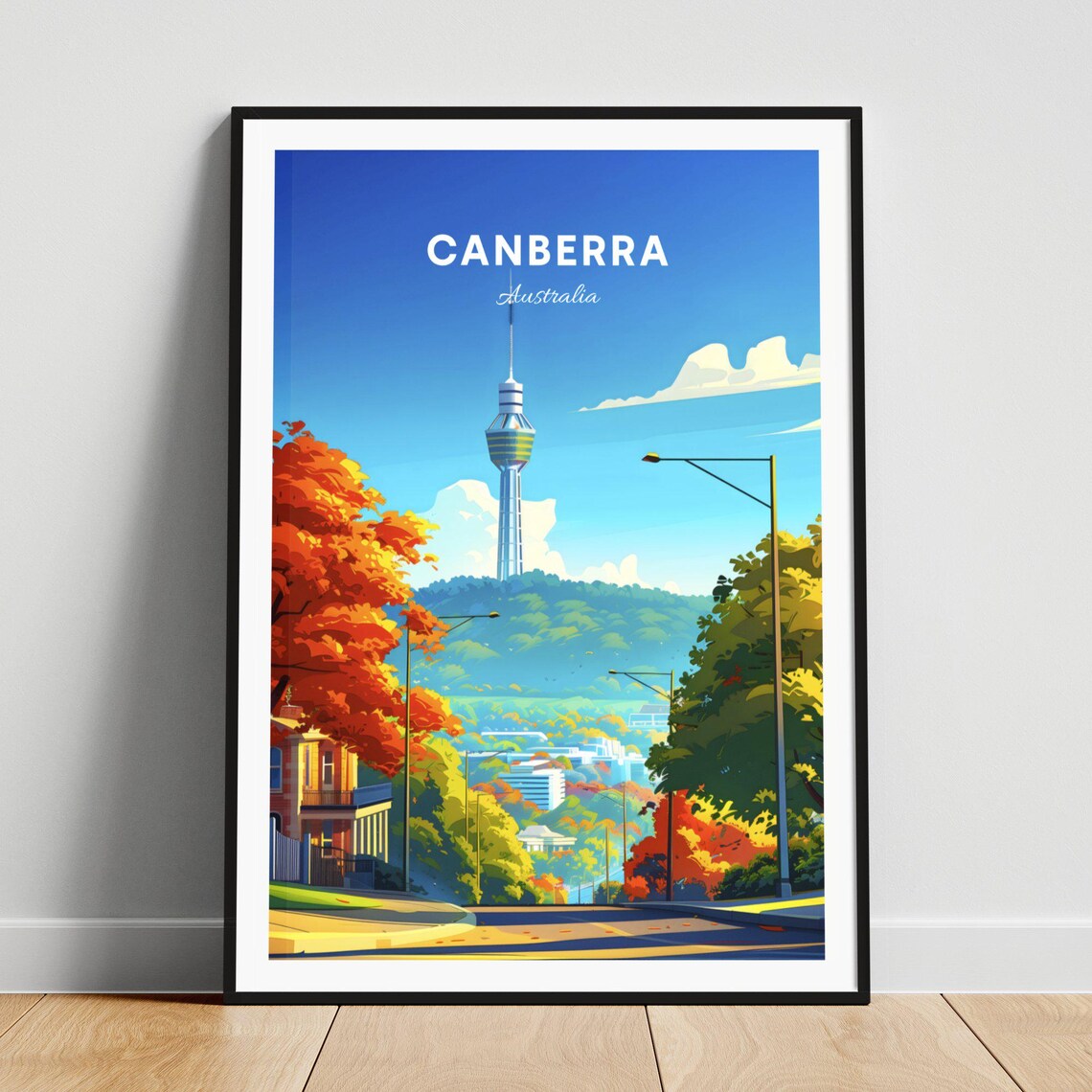 Canberra Australia Black Mountain Tower Autumn Street Poster