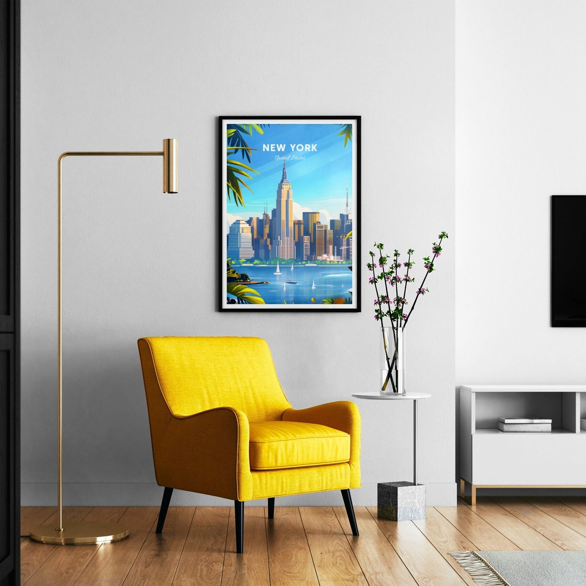 New York City Empire State Building Harbor Sailboat Skyline Poster - Image 2