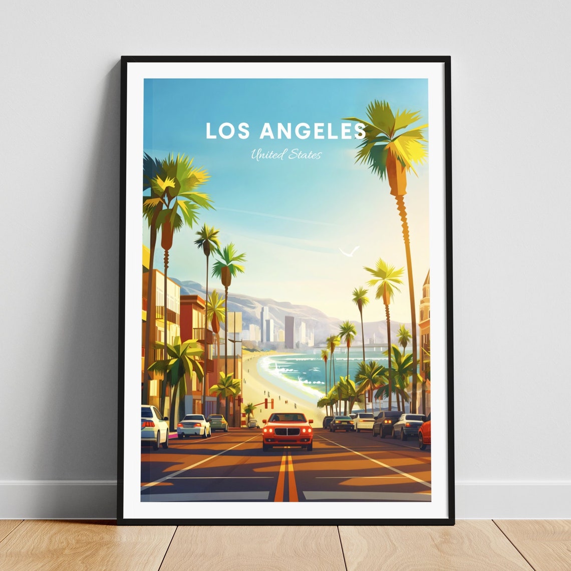 Los Angeles California Beach Street Palm Trees Ocean View Poster
