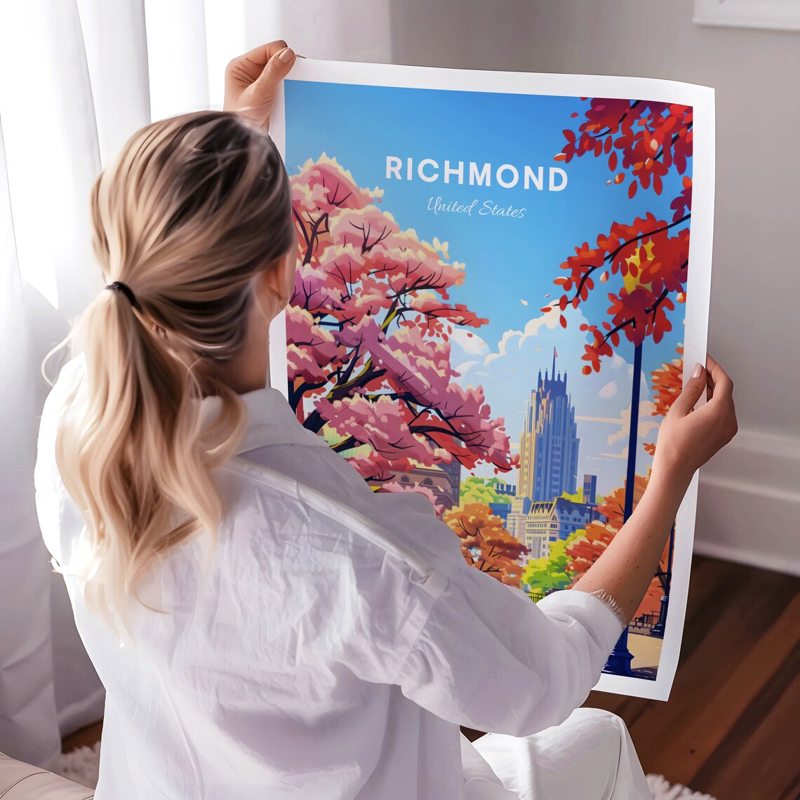 Richmond Cherry Blossom Park Spring City Tower Travel Poster - Image 3