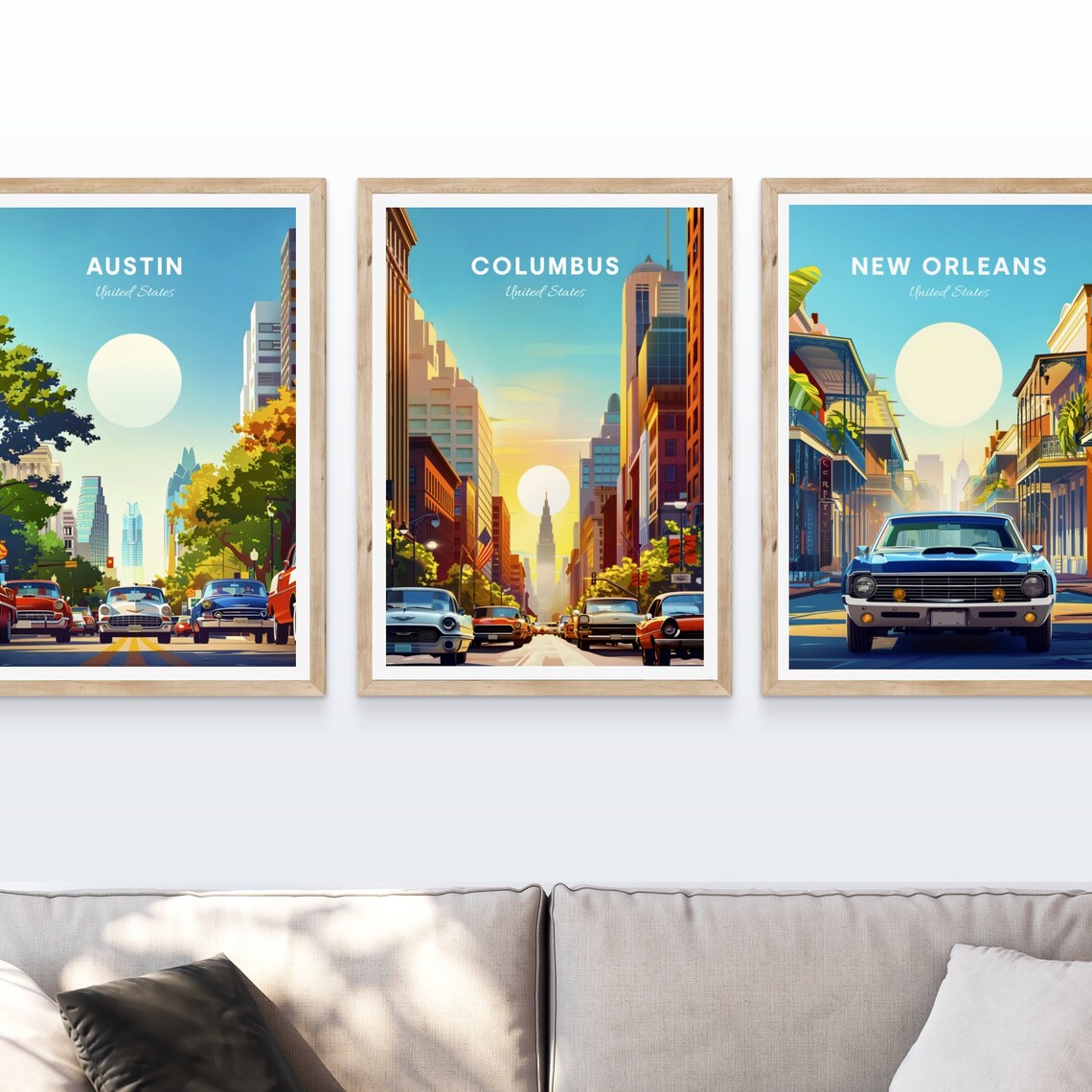 Columbus Downtown Sunset Street Skyscrapers Vintage Travel Poster - Image 4