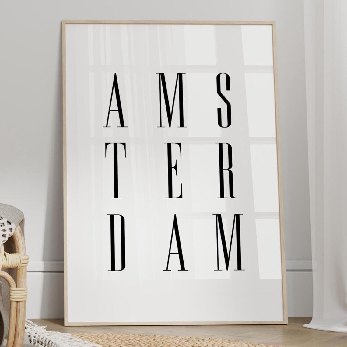 Amsterdam Minimalist Bold Black Serif Typography Wall Art Decor