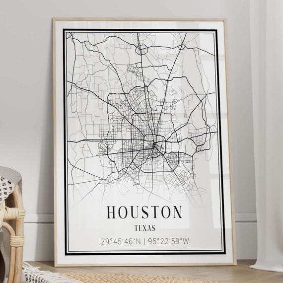 Houston City Map Poster Wall Art Print Texas Travel Frame And Canvas