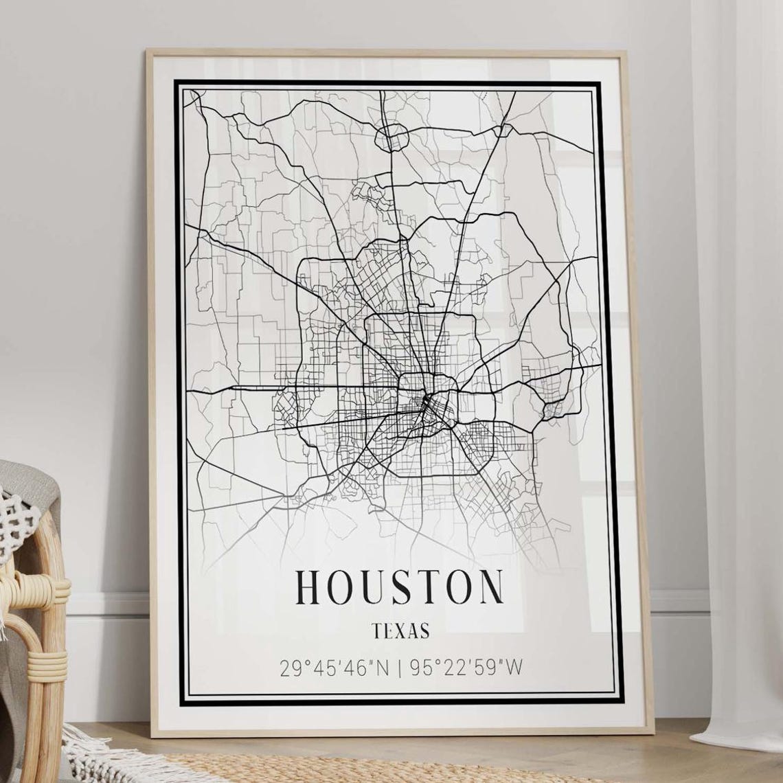 Houston City Map Poster Wall Art Print Texas Travel Frame And Canvas