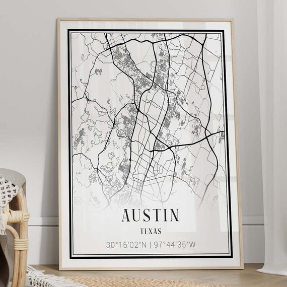 Austin City Map Poster Wall Art Print Texas Travel Frame And Canvas