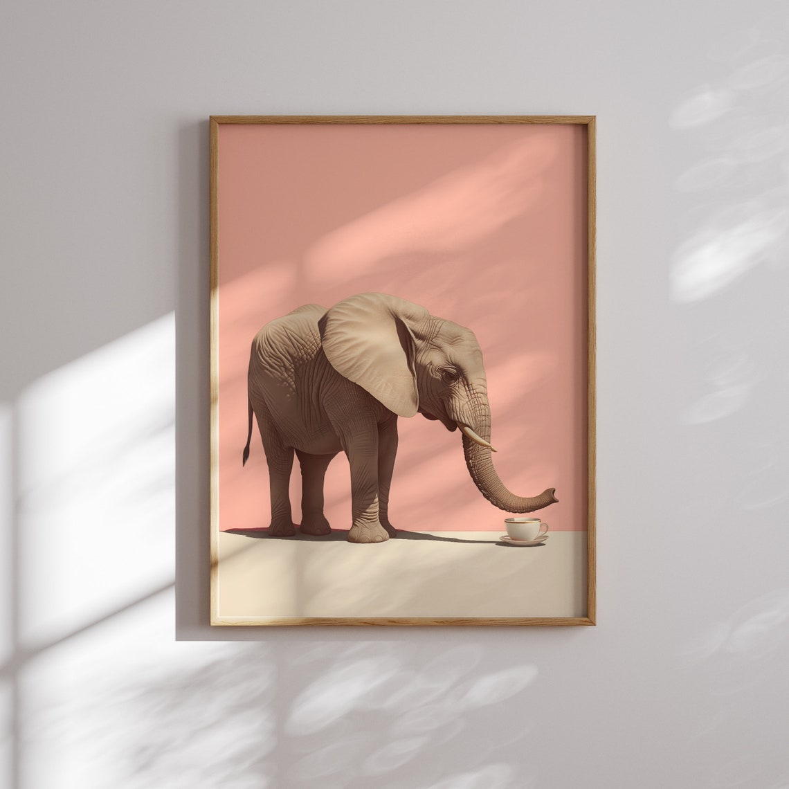 Charming Elephant Dipping Its Trunk Into a Coffee Cup Poster - Image 2