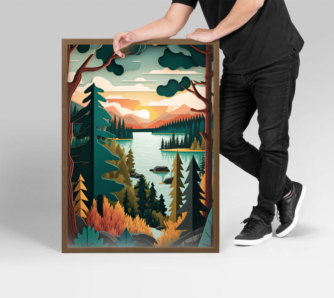 Great Smoky Mountains Sunset Layered Paper Art Mountain Decor Print - Image 2