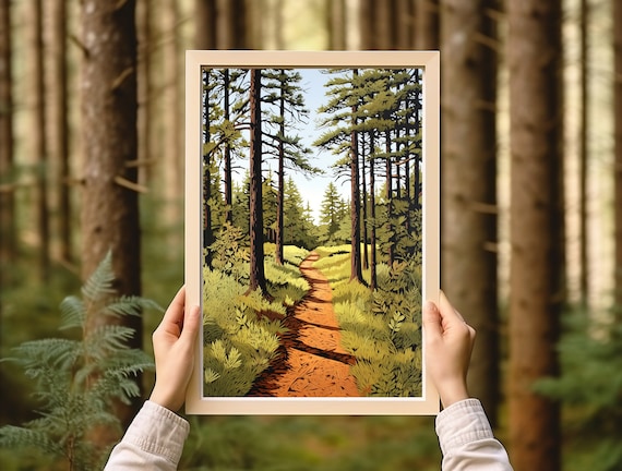 Vintage Forest Trail Print, Minnesota Lake Superior