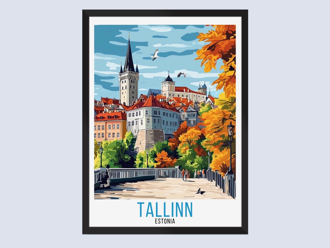 Beautiful Tallinn Estonia Autumn Old Town Skyline Travel Poster