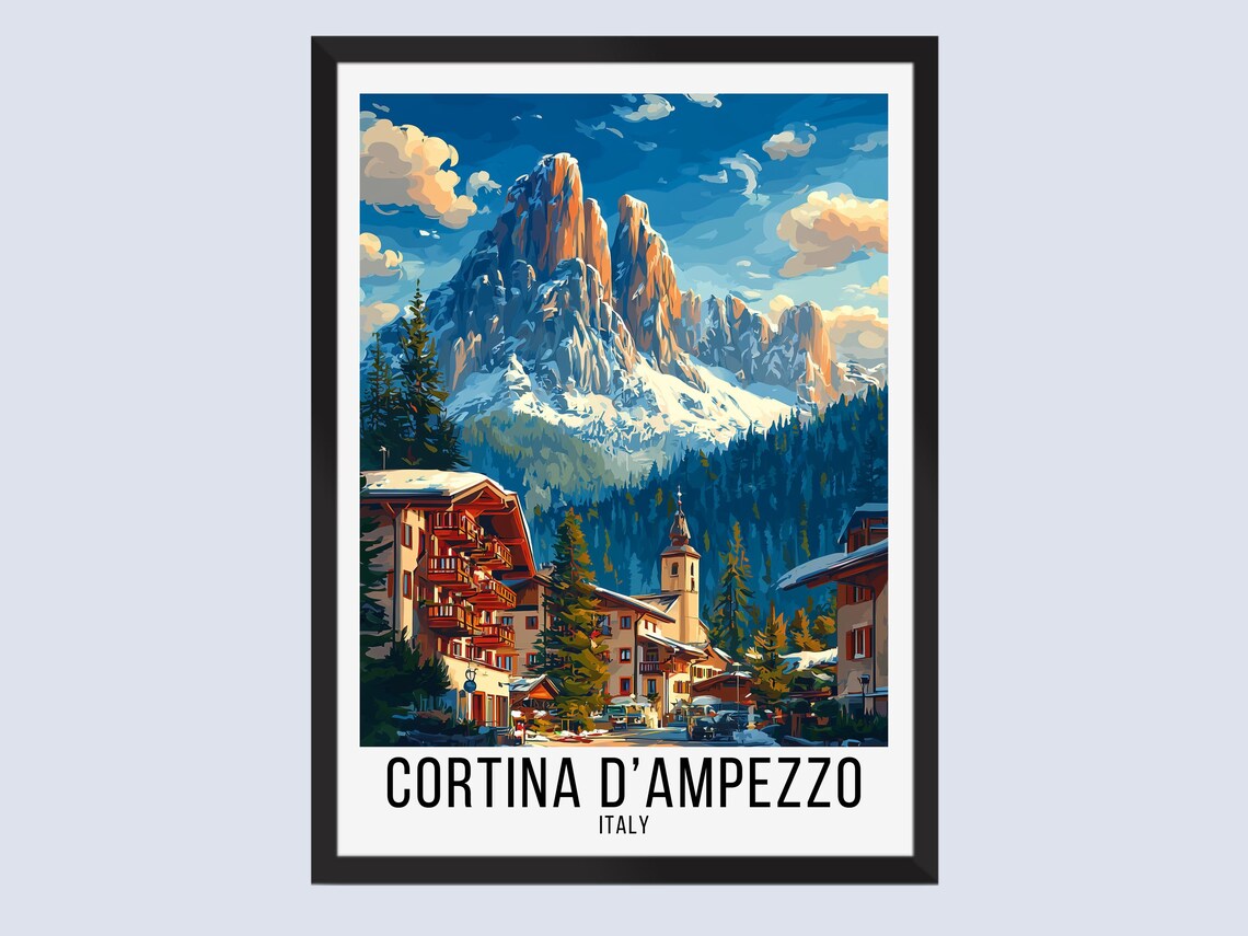 Cortina d'Ampezzo Italy Alpine Village Dolomite Peaks Travel Poster