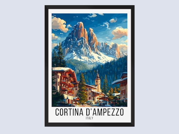 Cortina d'Ampezzo Italy Alpine Village Dolomite Peaks Travel Poster