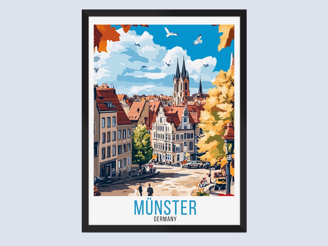 Mnster Germany Travel Poster, Europe Wall Art Print